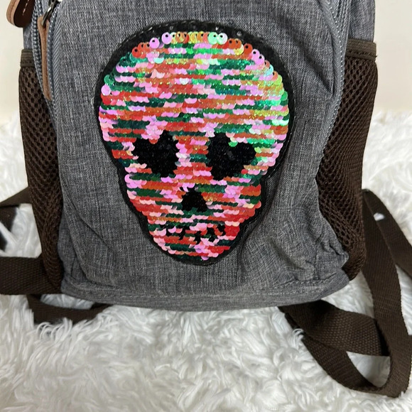 NWOT Small Canvas Backpack with Sequined Skull - Picture 3 of 12